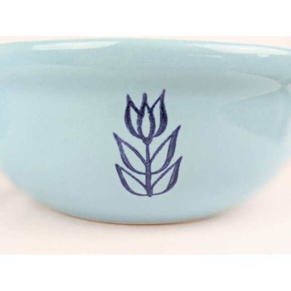 Set of 2 Blue Tulip Pottery Bowls | MCM Blue Crock Pot Individual Casserole Soup - Picture 4 of 9